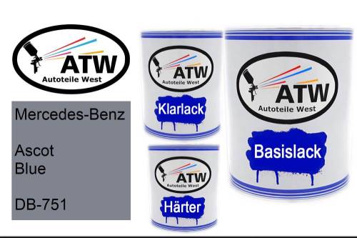 Mercedes-Benz, Ascot Blue, DB-751: 1L Lackdose + 1L Klarlack + 500ml Härter - Set, von ATW Autoteile West.